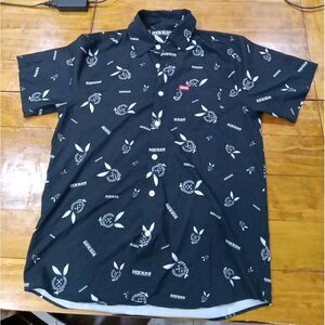 Dixxon Flannel Co Shirt Mens Med Black Bunny Print D-Lite Gent Button Stretch